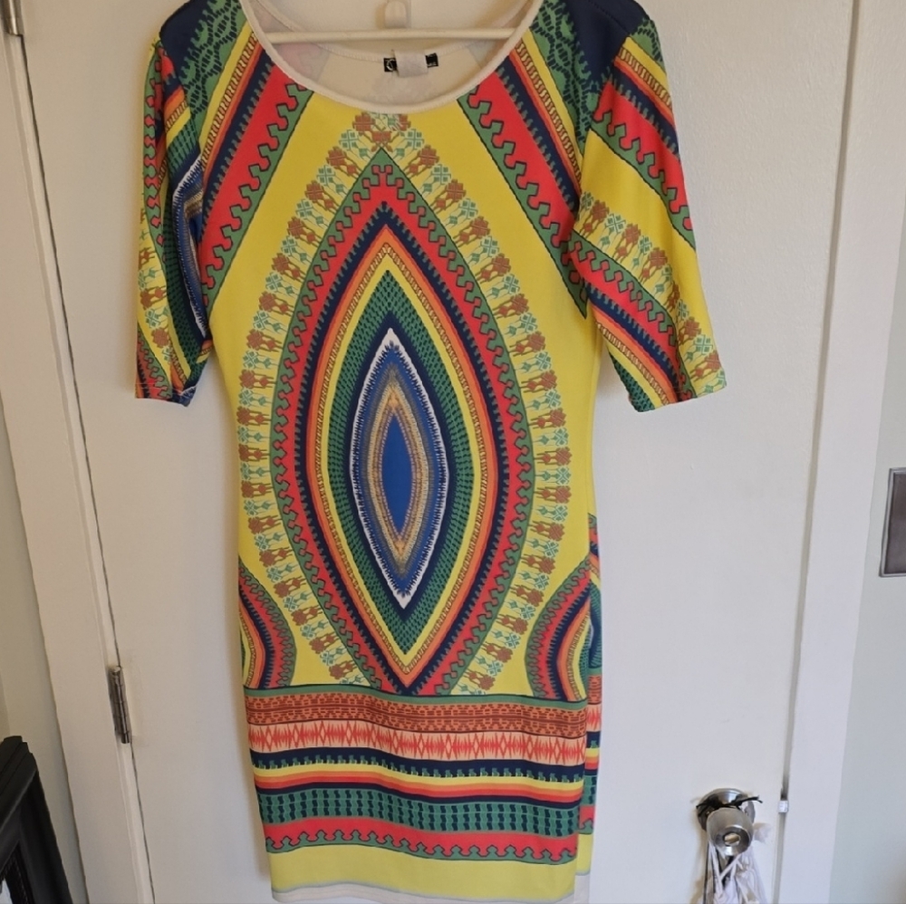 Cleo Yellow and Pink Sheath Dress with Raglan Sleeves